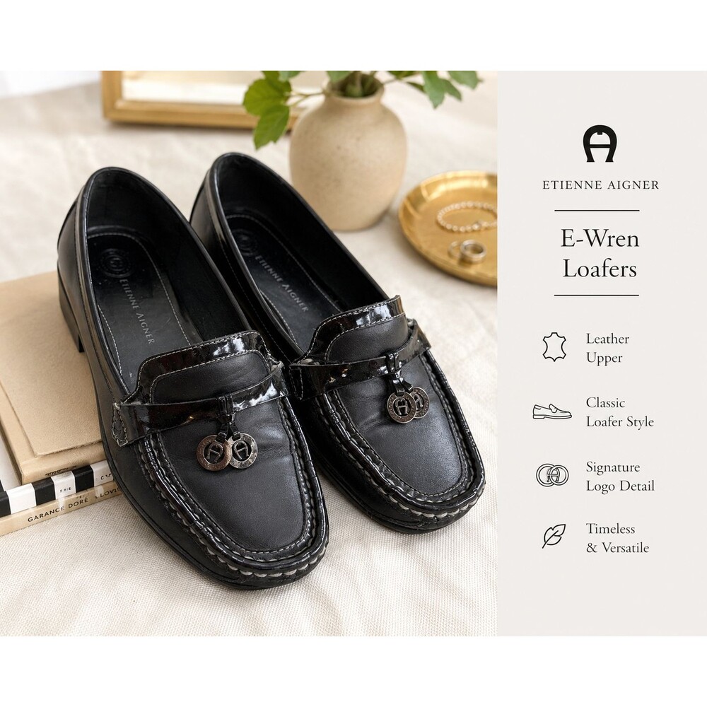 Etienne Aigner E-Wren Black Leather Loafers Womens Size 7M